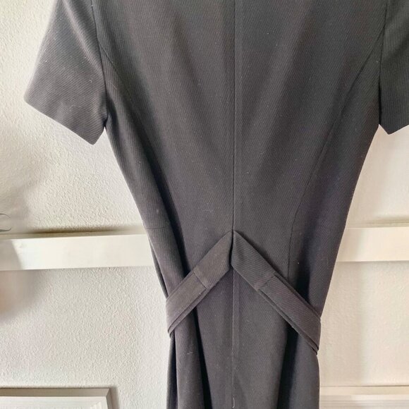 BOSS Hugo Boss Black Wool Blend Stripe Short Sleeve Belted Dress Size S - Picture 7 of 7